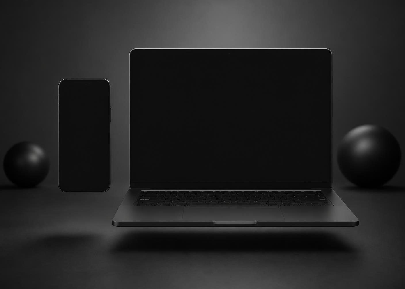 Black laptop and phone mockup
