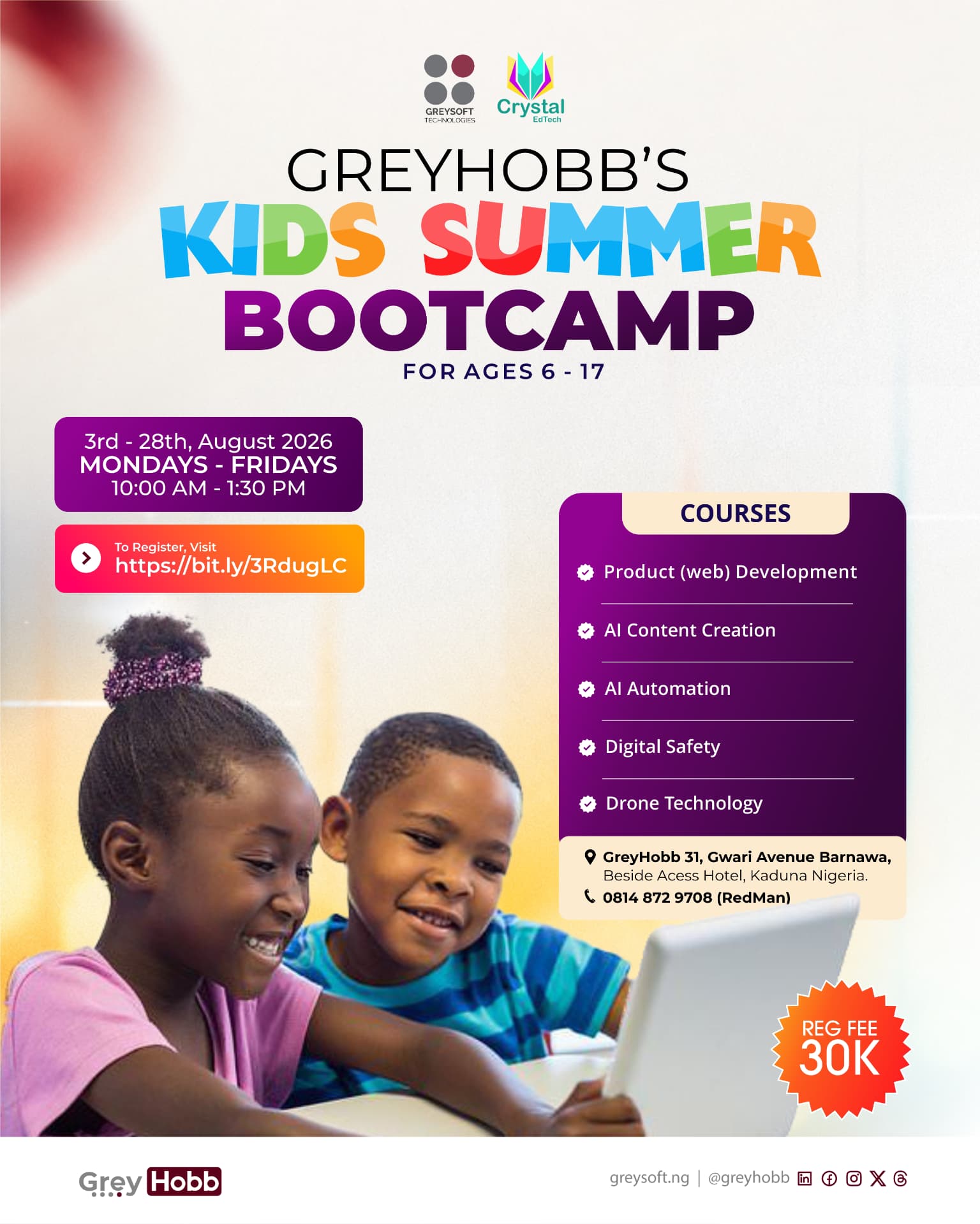 GreyHobb Kids Summer Bootcamp: Flyer